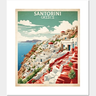 Santorini Greece Tourism Vintage Poster Posters and Art